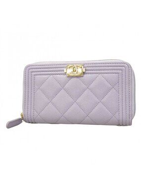 Chanel Wallet Boy Caviar Leather Purple Champagne Gold